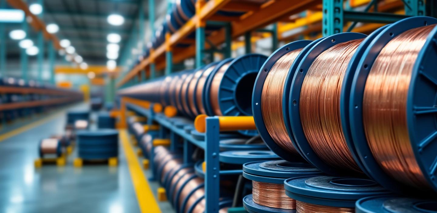 Aufgewickelte Schweißdrähte in der Industrieumgebung